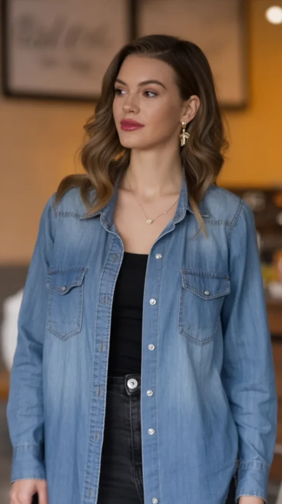 Denim Shirt with Black Jeans