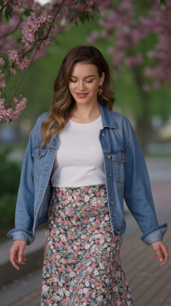 Floral Midi Skirt With a Basic Tee
