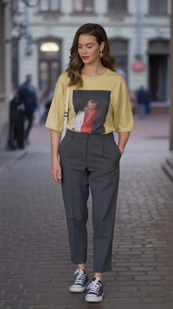 Graphic Tee With Tailored Trousers