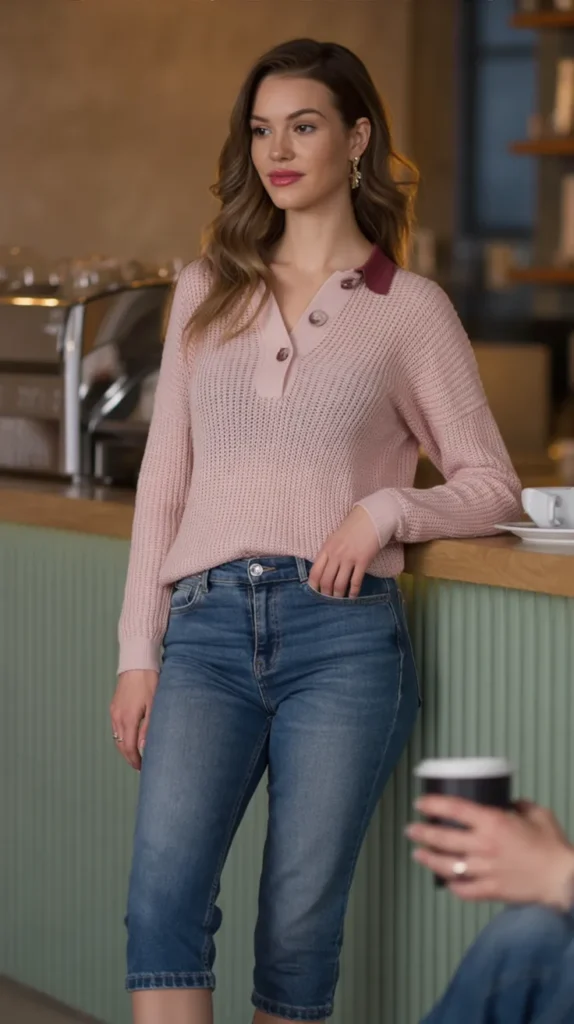 Knit Polo with Ankle Jeans