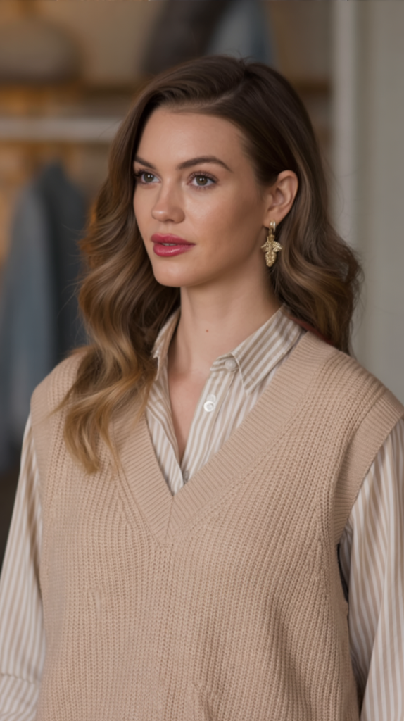 Knit Vest Over Button-Up