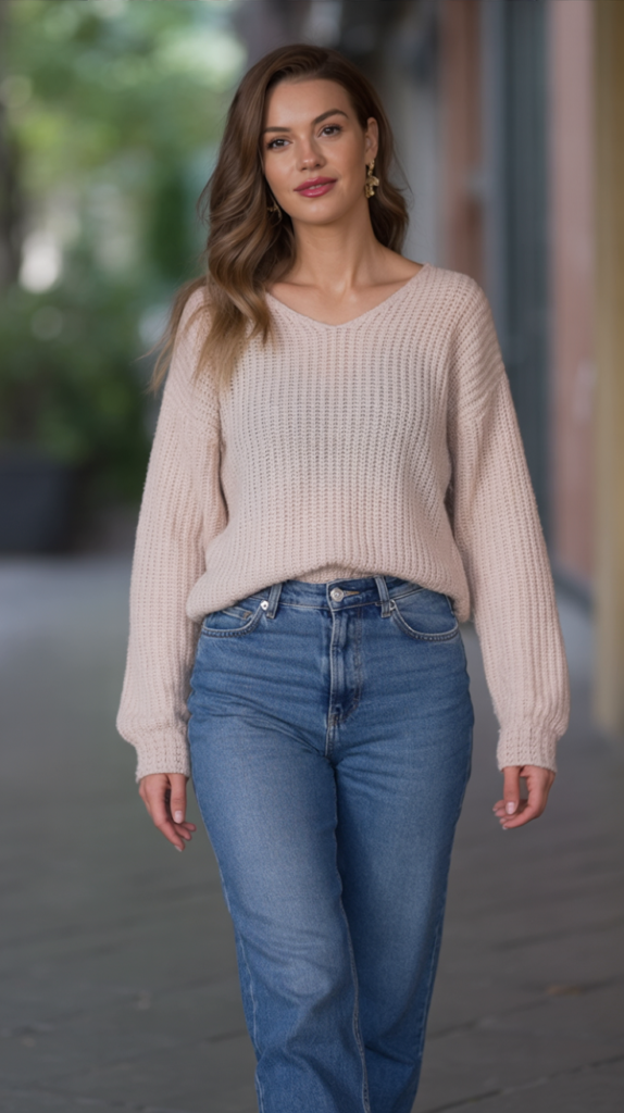 Light Knit Sweater with Straight-Leg Jeans