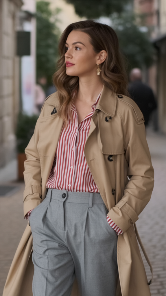 Lightweight Trench Over Stripes