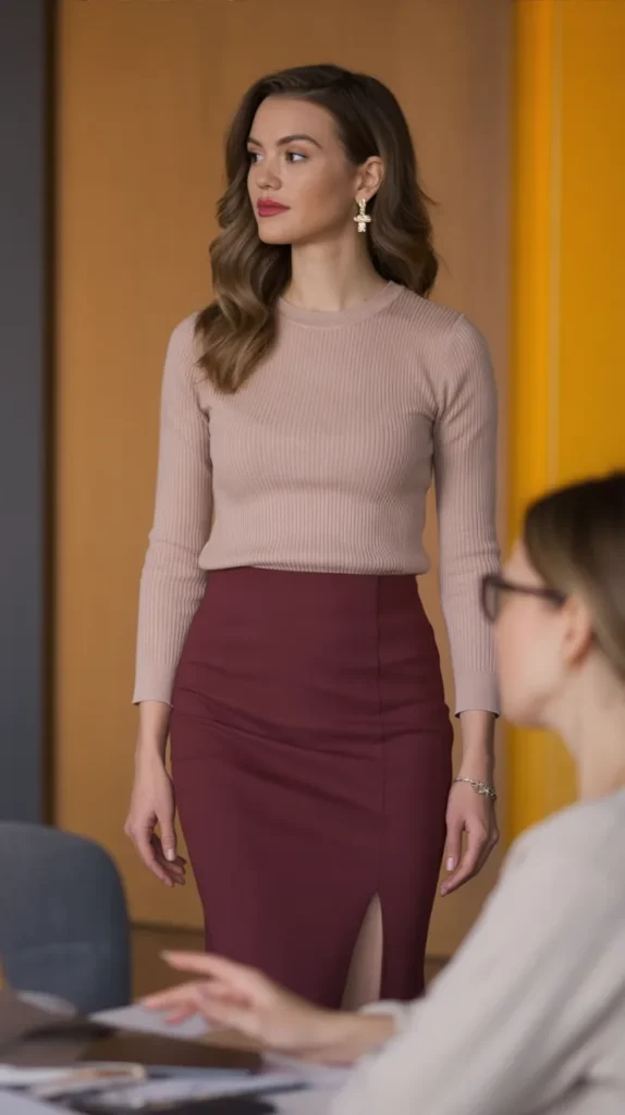 Midi Pencil Skirt With Soft Knit