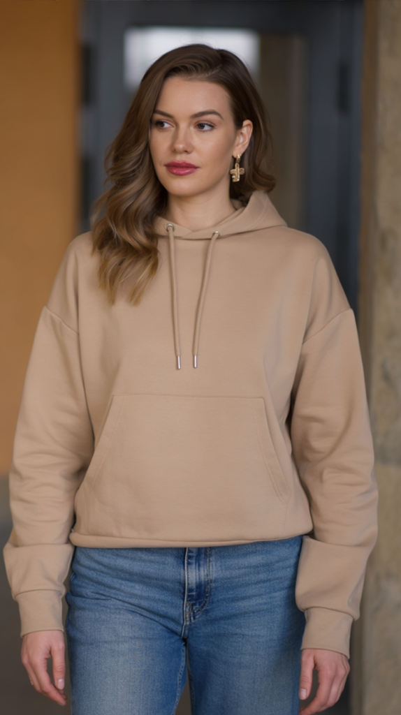 Neutral Hoodie with Relaxed Denim