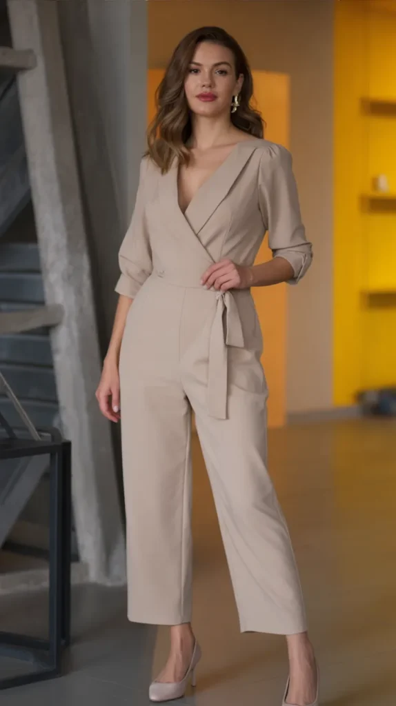 Neutral Jumpsuit With Flats