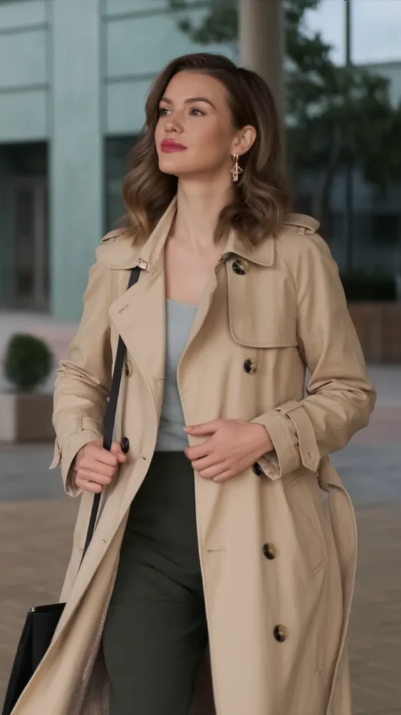 Neutral Trench Coat With Workwear Basics