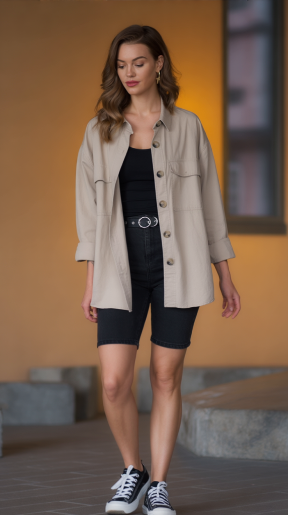 Oversized Button-Down With Biker Shorts