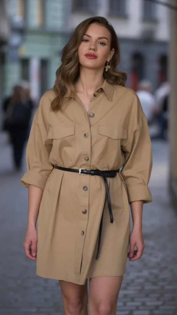 Oversized Shirt Dress With Belt