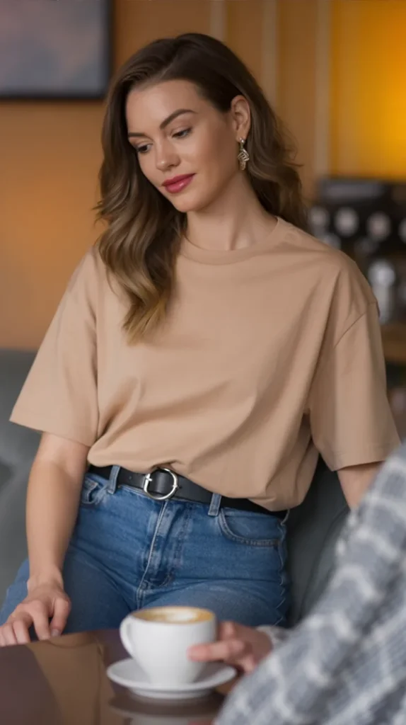 Oversized Tee with Belted Jeans