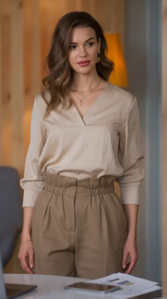 Paper bag Waist Pants With Tucked Blouse