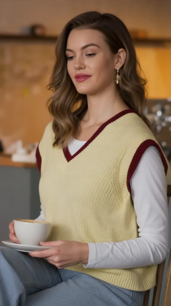 Pullover Vest Over Long Sleeve Tee