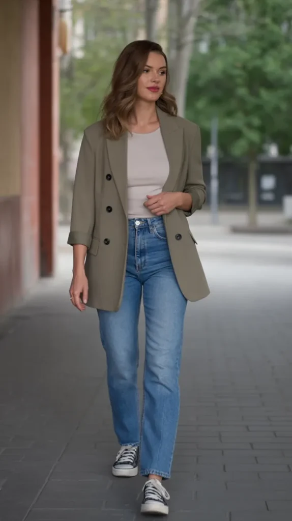 Relaxed Blazer With Straight-Leg Denim