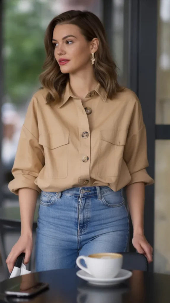 Relaxed Button-Up with Light Denim