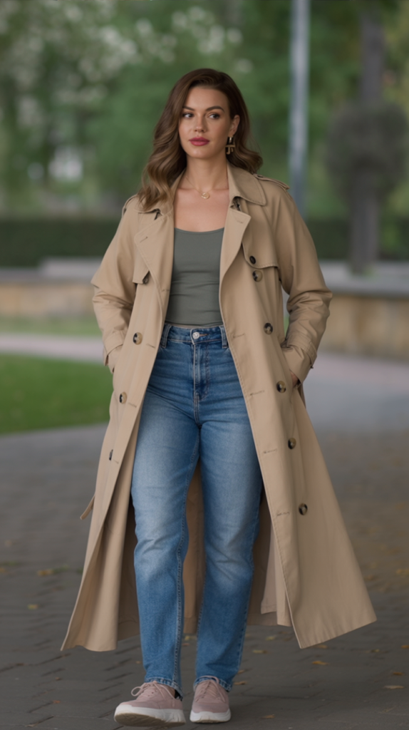 Relaxed Trench Coat With Straight Jeans