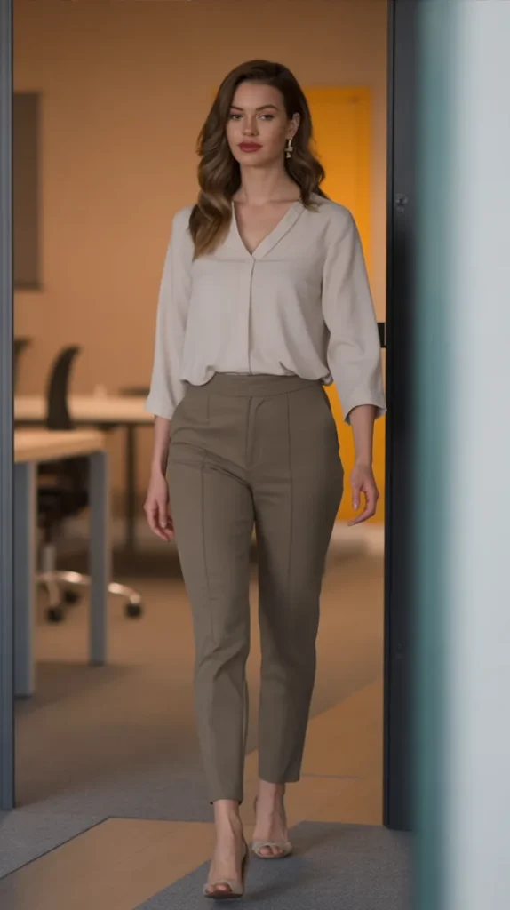 Soft Blouse With High-Waist Slacks