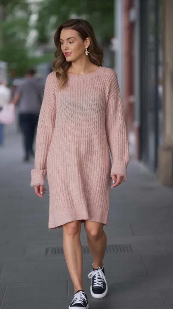 Soft Knit Dress With Sneakers