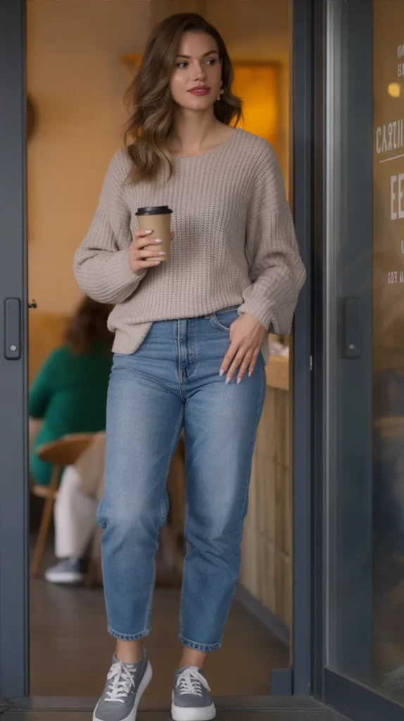 Soft Knit Sweater with Straight-Leg Jeans