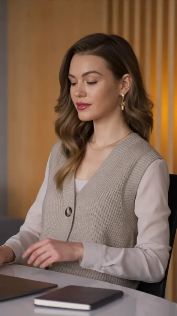 Soft Vest Over Long-Sleeve Top