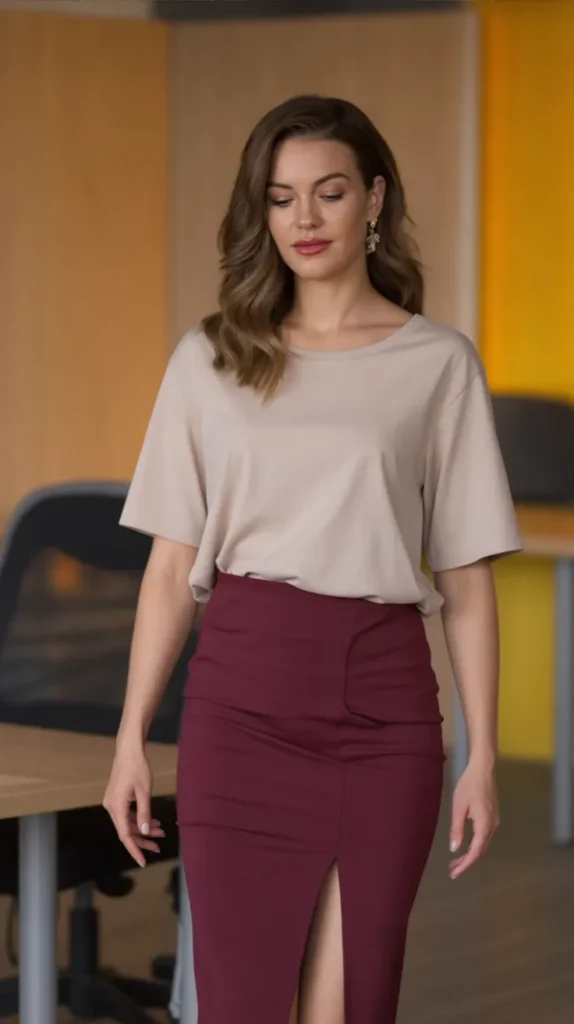 Stretch Pencil Skirt With Soft Tee