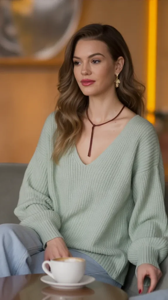 V-Neck Sweater with Soft Trousers