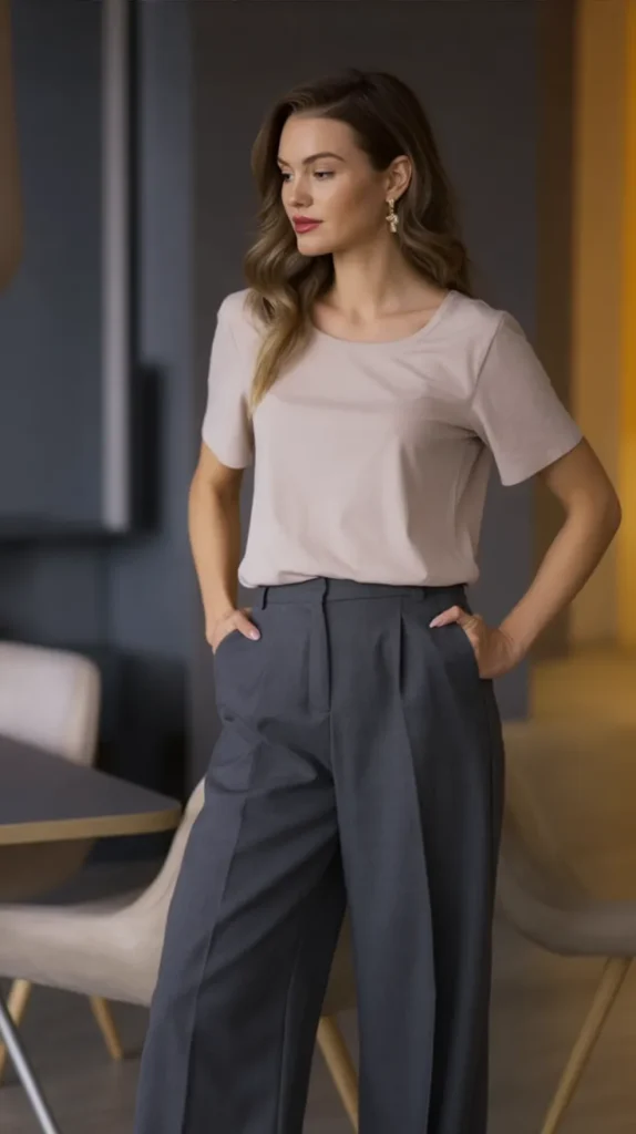 Wide-Leg Pants With Simple Tee