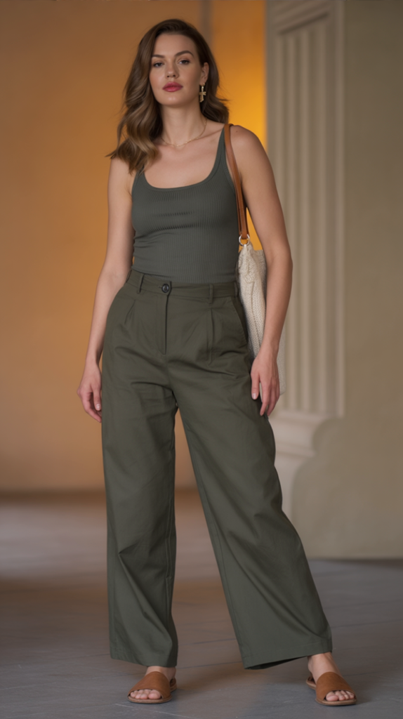 Wide-Leg Trousers With a Ribbed Tank