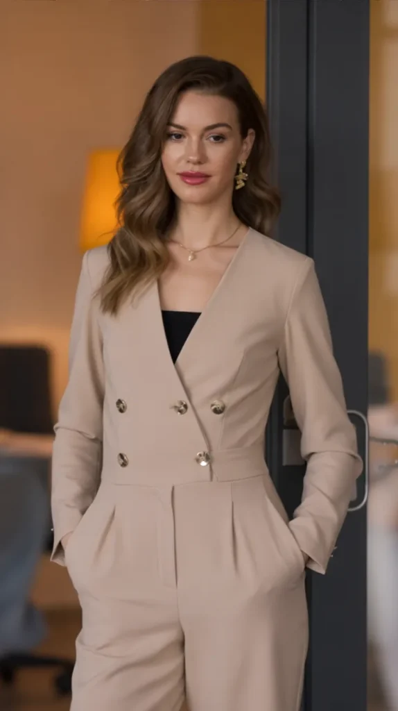 Work Jumpsuit With Simple Accessories