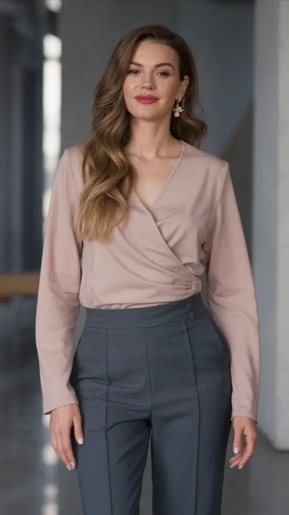 Wrap Top With Stretch Slacks