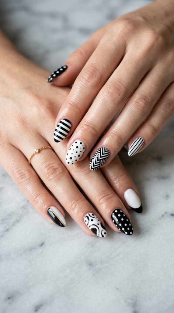 how to do nail art with black and white